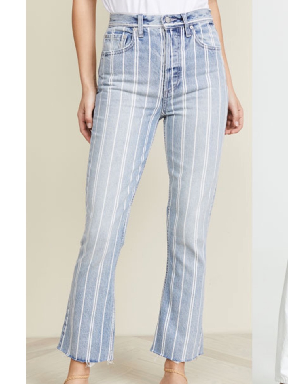 NWT Boyish The Darcy Striped High Rise Crop Jeans Blue White, Size 28